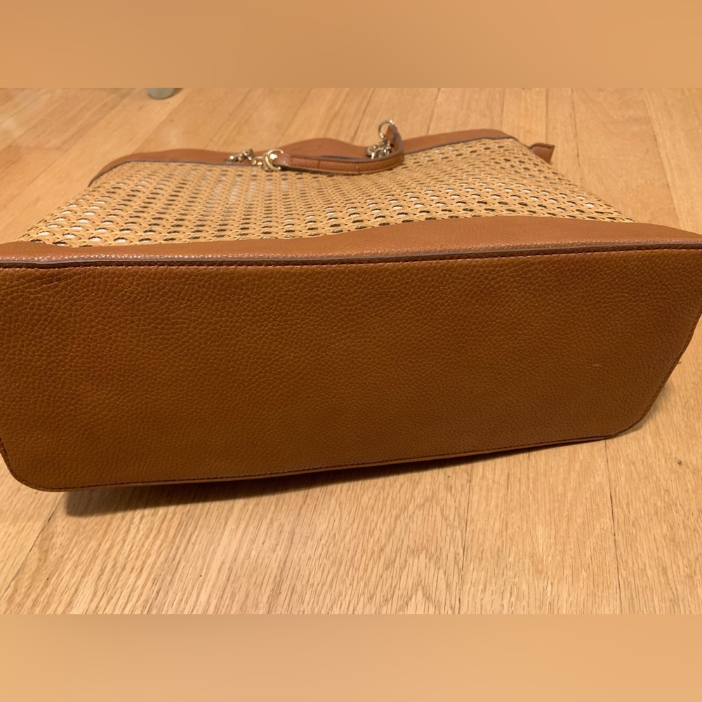 Brown Rattan Caning Woven Faux Leather Tote Bag - Picture 2 of 9